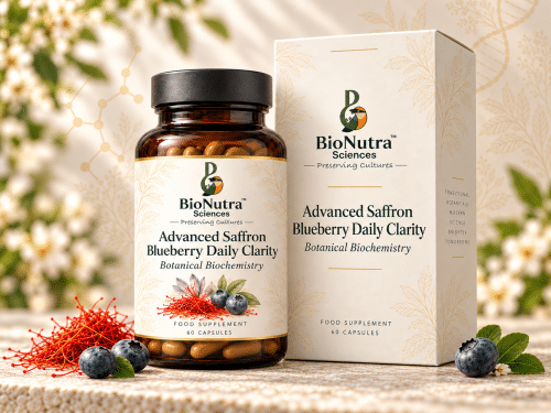 Advanced Saffron Blueberry daily clarity Bottle and monocarton image