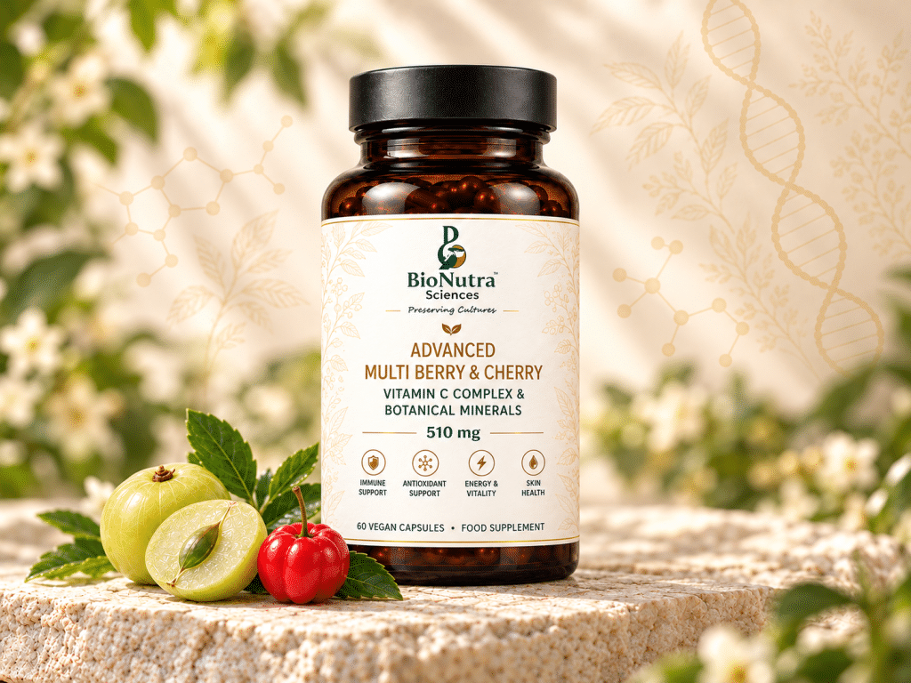 Advanced Multi berry complex amber glass bottle packaging design