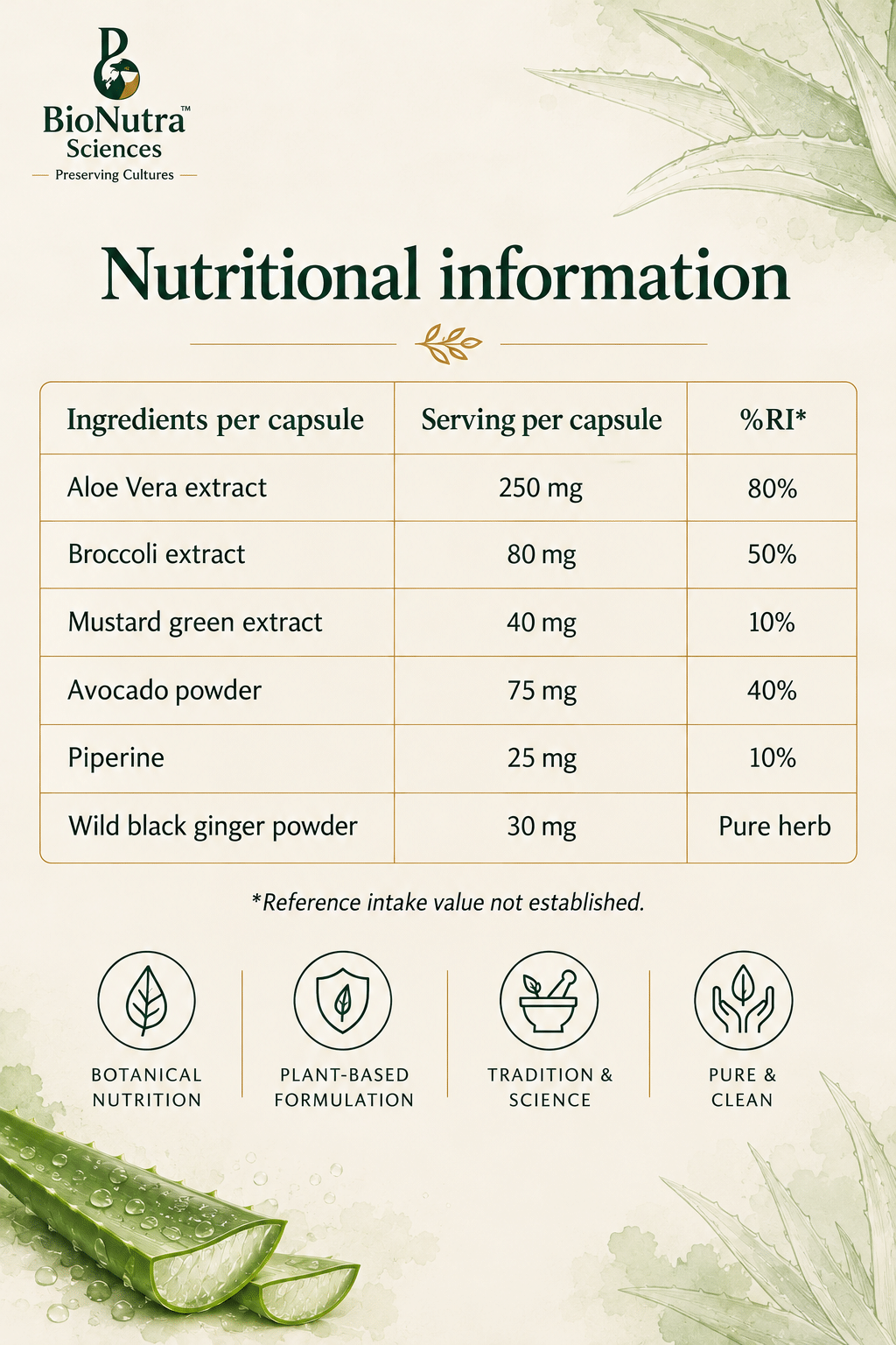 BioNutra Aloe Nutritional Information