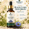 BioNutra Sciences Nano Black Cumin Seed Drops with Nigella sativa flower, black cumin seeds and amber dropper bottle